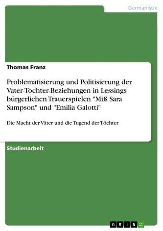 Problematisierung und Politisierung der Vater-Tochter-Beziehungen in Lessings bürgerlichen Trauerspielen "Miß Sara Sampson" und