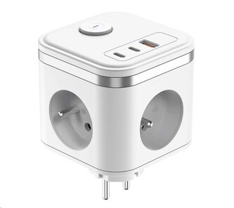 Viking síťový adaptér Y33, 3x 230 V, 1x USB-A, 2x USB-C, tlačítko ON/OFF, bílá