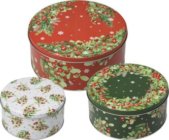 dóza 3ks plech. d20x8,5cm; d17x7,8cm, d13,5x7cm, vánoční