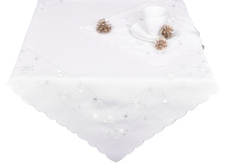 Ubrus Vánoční, Stříbrné vločky a bílé hvězdičky, bílý 85 x 85 cm