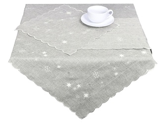 Ubrus Vánoční, Stříbrné vločky a stříbrno bílé hvězdičky, šedý 85 x 85 cm