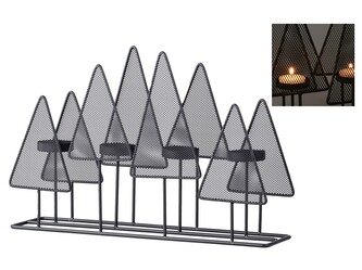 Svícen kov 380x90x250mm adv. stromek na 4 ks čaj. svíček, černá