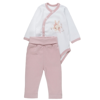 Zavinovací kojenecké body + legíny, bavlna, 2D sada, Sweet bunny, bílá/pudrová; 56 (1-2m)