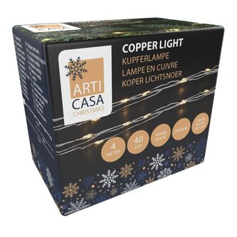 LED ŘETĚZ 40LED 4,3M ČASOVAČ MĚDĚNÝ TEPLÁ BÍLÁ