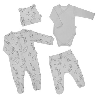 Kojenecká soupravička do porodnice Nicol Baby Animals šedá - velikost 62 (3-6m)