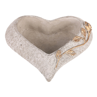 Obal pietní na květiny - betonový, šedé srdce se zlatou růží, vel. "M".