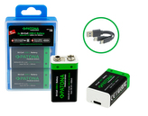 Aku 6F22/LR22 Li-lon 400mAh 9V-2ks s USB-C nabíjením