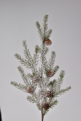 Zasněžená smrková větvička s šíškama 70 cm