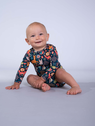 Body na látkové pleny dlouhý rukáv - Zvířátka na louce - 74