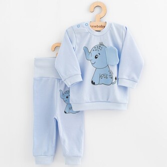 Kojenecká souprava tričko a tepláčky New Baby Happy Elephant blue - velikost 56 (0-3m)