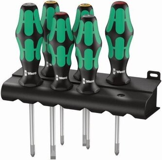 WERA - šroubováky tříkomponentní - sada, zelenočerné (6 ks), Lasertip Rack