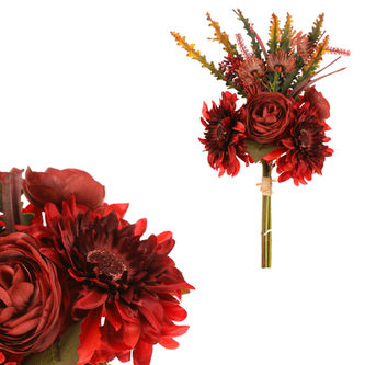 Kytice z podzimních květin - umělá, barva červená.
