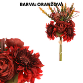 Kytice z podzimních květin - umělá, barva oranžová.