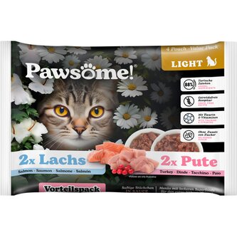 Pawsome! Adult Light s krůtím/ s lososem Multipack 4x85g