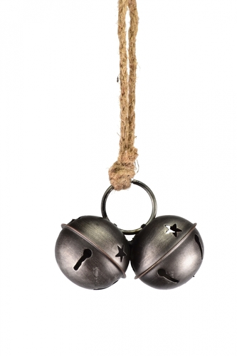 Dvojité kovové rolničky antracitové na jutovém provaze 5x11x20 cm