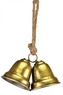 Dvojitý kovový zvonek zlatý na jutovém provaze 9x16x25 cm