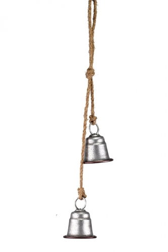 Dva stříbrné kovové zvonky na jutovém provaze 7x5,8x50 cm
