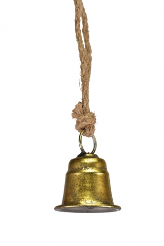 Kovový zvonek zlatý na jutovém provaze 7x5,8x25 cm