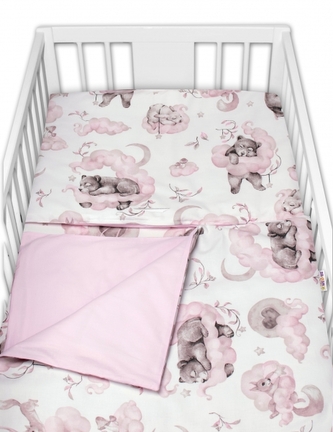 2-dílné bavlněné povlečení Baby Nellys, Zvířátka na mráčku, růžová/bílá, 135x100 cm; 135x100