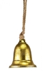 Kovový zvonek zlatý s patinou na jutovém provaze 16x15 cm