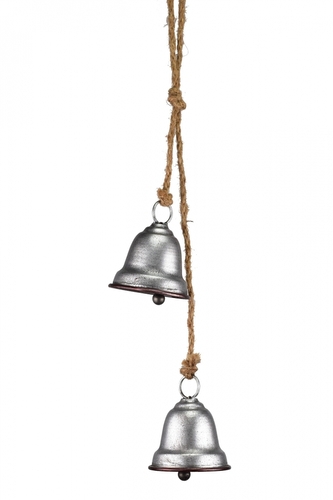 Dva stříbrné kovové zvonky na jutovém provaze 9x7,7x50 cm