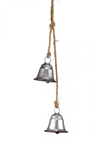 Dva stříbrné kovové zvonky na jutovém provaze 8x7,3x50 cm