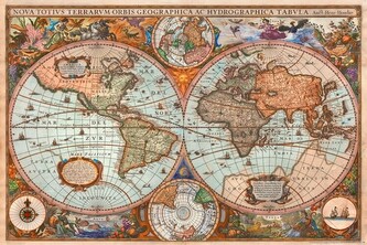 Plakát, Obraz - Historical Antique World Map, 91.5 × 61 cm
