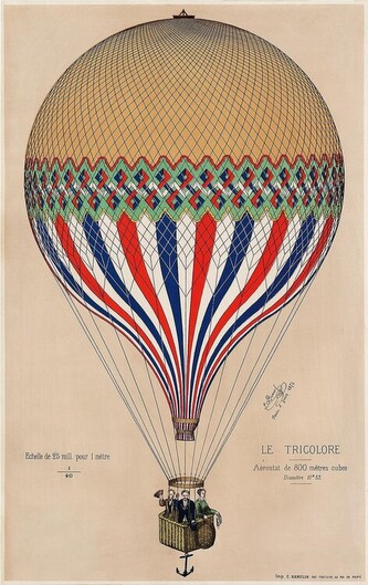 Plakát, Obraz - E. Hamelin - Heißluftballon Le Tricolore, 61 × 91.5 cm