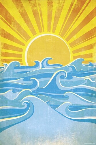 Plakát, Obraz - Sea Waves and Yellow Sun, 61 × 91.5 cm