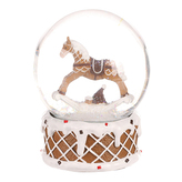 Sněžítko s houpacím koníkem - polyresin, hnědý s bílým zdobením.