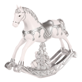 Houpací koník - polyresinová figurka, malá, barva bílo - stříbrná.