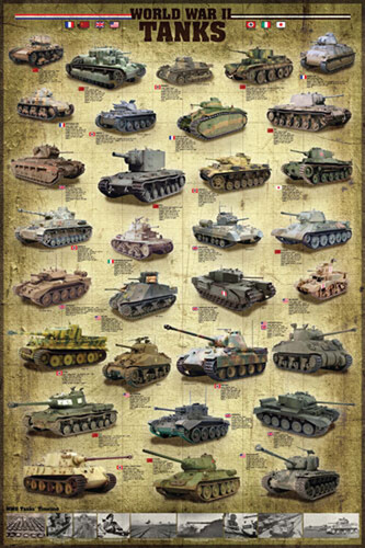 Plakát, Obraz - Tanks of WWII, 61 × 91.5 cm
