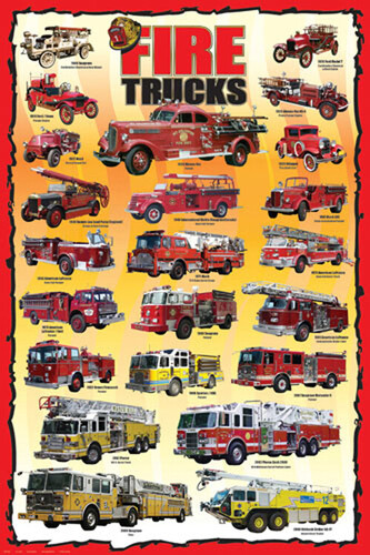 Plakát, Obraz - Fire Trucks, 61 × 91.5 cm