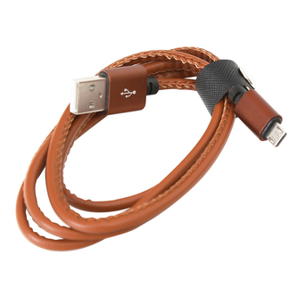 Omega PUCL1-BN Micro USB to USB leather cable 1 m, hnědá