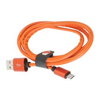 Omega PUCL1-OE Micro USB to USB leather cable 1 m, oranžová