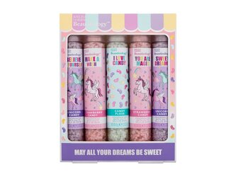 Baylis & Harding Beauticology sůl do koupele Unicorn Candy 2 x 65 g + sůl do koupele Strawberry Candy 2 x 65 g + sůl do koupele Candy Floss 65 g