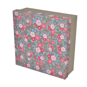 Krabice dárková papír kytička šedá 22x22x8 cm