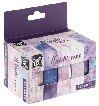 Dekorační lepicí páska - Washi pásky, 1,5cm x 10m, 5ks - fialové
