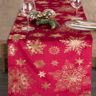 Vánoční ubrus - běhoun na stůl HAPPY HOLIDAYS červená 40x140 cm VELVET mikrovlákno Mybesthome