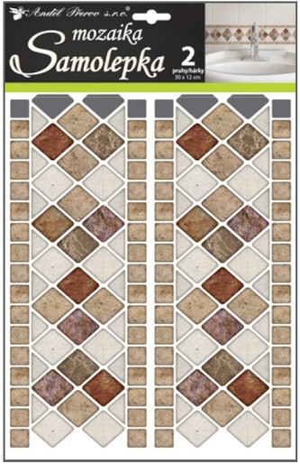 Samolepka na zeď mozaika plastická, imitace obkladů, 2 pruhy 30 x 12 cm