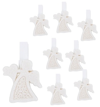Anděl bílý akryl s glitry 3 cm, na kolíčku, 8 ks