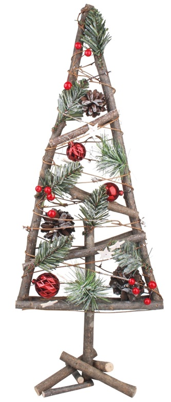 Dřevěný strom s červenými doplňky 57 cm