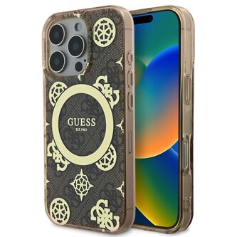 Guess IML 4G Peony MagSafe Zadní Kryt pro iPhone 16 Pro Max Brown
