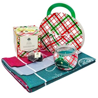 ARÔME Vánoční dárkový set - hrnek, čaj, svíčka a set utěrek Káro