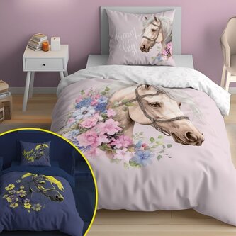 DETEXPOL Povlečení Kůň Romantic pink svítící  Bavlna, 140/200, 70/80 cm