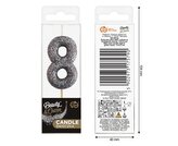 Świeczka piker 8 czarna brokatowa 11x3.5 cm