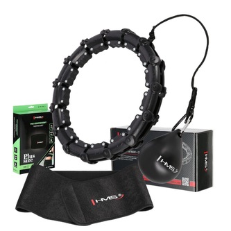 SET HHW11 + BR163 PLUS SIZE ČERNÁ MASÁŽNÍ HULA HOOP SE ZÁVAŽÍM A ZEŠTÍHLUJÍCÍM PÁSEM HMS