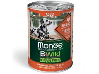 MONGE BWILD DOG Adult Grain Free, Krůtí kousky v omáčce s dýní a cuketou 400g