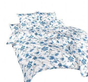 Dadka Povlečení bavlna Kvítí modré na bílém 140x200, 70x90 cm