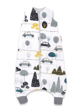 Teplejší spací vak s nohavičkami Baby Nellys, Auta v aleji - zelená; S (0-2,5r)